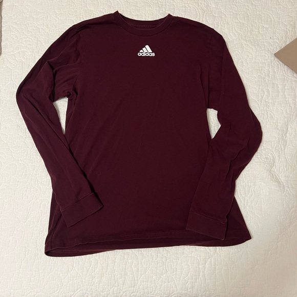 Adidas Men's Burgundy Long Sleeve Tee - Picture 1 of 2